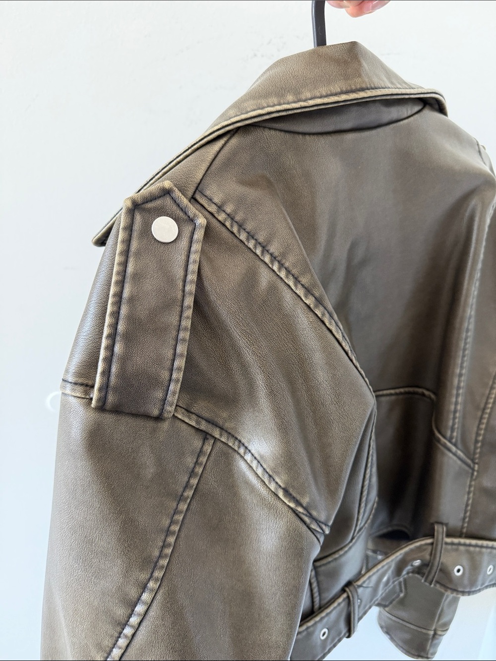 Zara Olive Green Faux Leather Moto Jacket